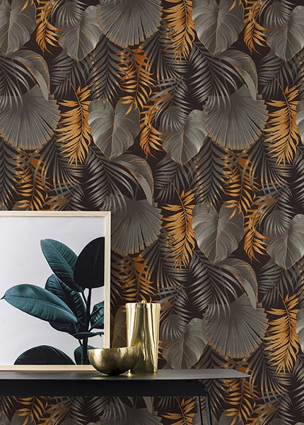 Valdivi Black Palm Fronds Wallpaper