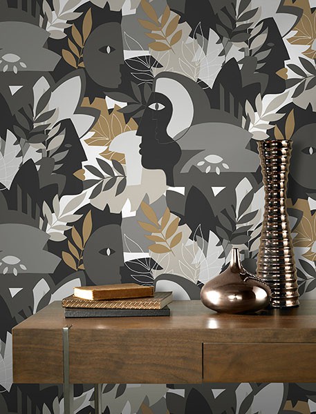 Giacometti Grey Flora & Faces Wallpaper