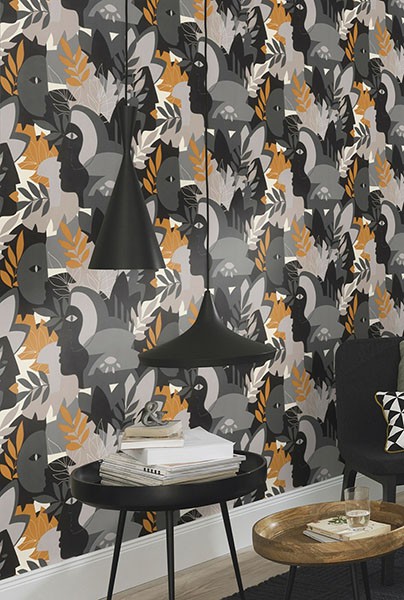 Giacometti Grey Flora & Faces Wallpaper