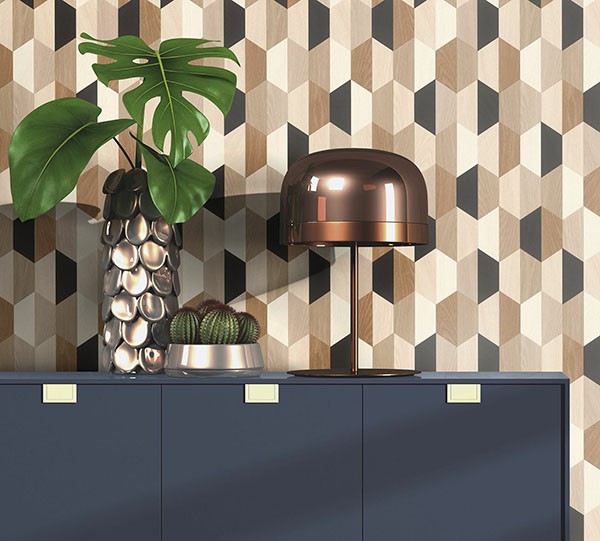 Anthony Black Wooden Hexagon Wallpaper