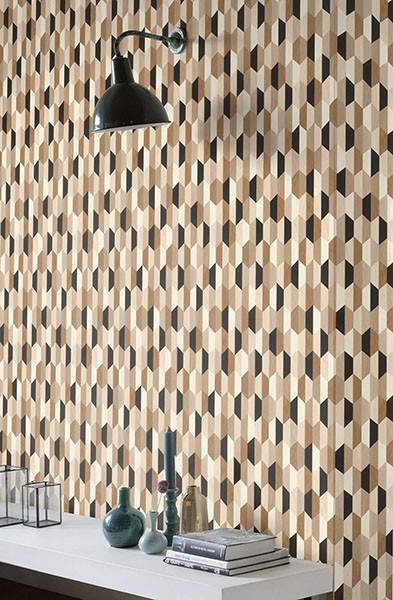 Anthony Black Wooden Hexagon Wallpaper