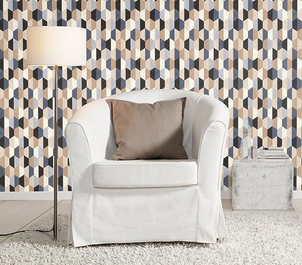 Anthony Blue Wooden Hexagon Wallpaper