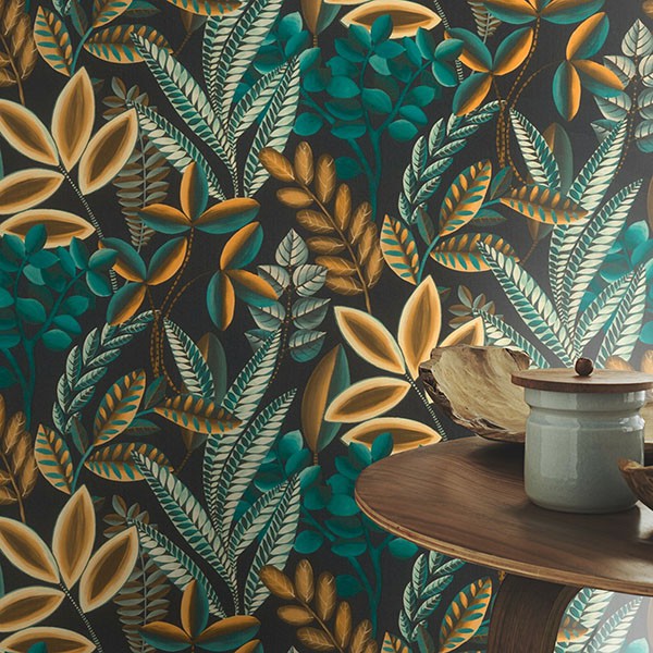 Liani Black Painterly Botanical Wallpaper