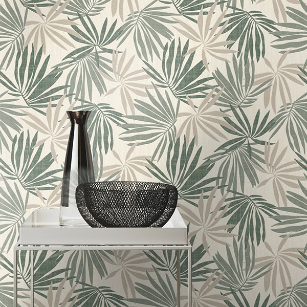 Khmunu Grey Palm Leaf Wallpaper
