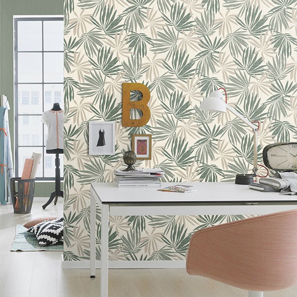 Khmunu Grey Palm Leaf Wallpaper