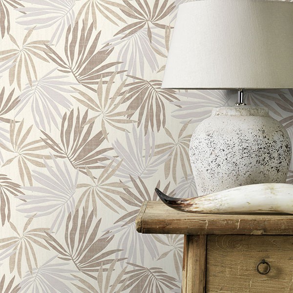 Khmunu Neutral Palm Leaf Wallpaper
