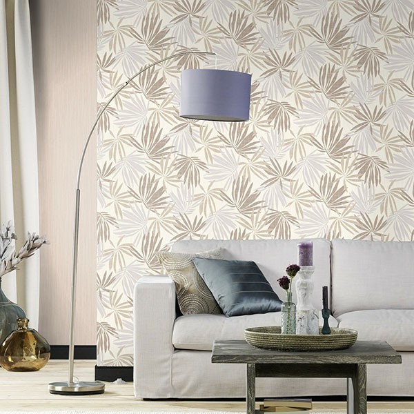 Khmunu Neutral Palm Leaf Wallpaper