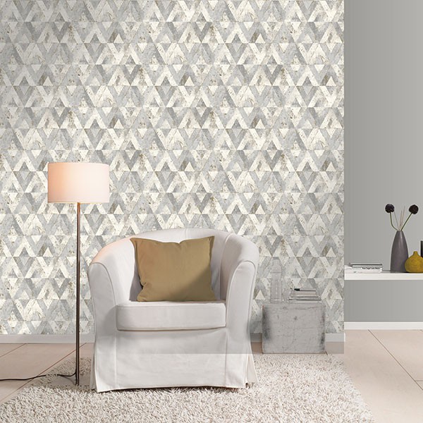 Shikhar Silver Geometric Wallpaper