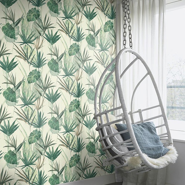 Nameri Dark Green Tropical Frond Wallpaper