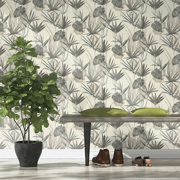 Nameri Grey Tropical Frond Wallpaper