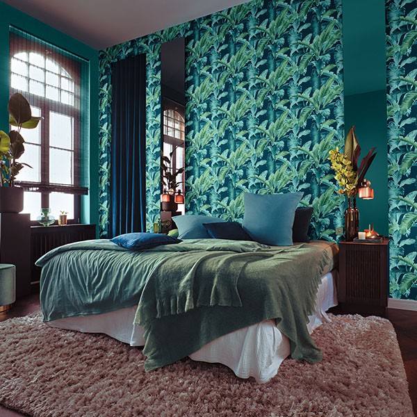 Orissa Dark Blue Palm Frond Wallpaper