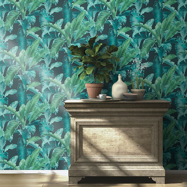 Orissa Dark Blue Palm Frond Wallpaper