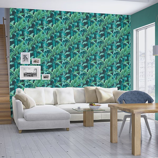 Orissa Dark Blue Palm Frond Wallpaper