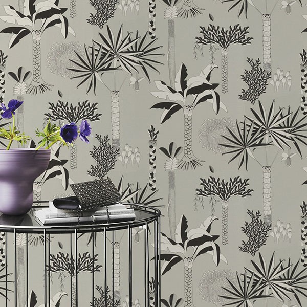 Sanjay Grey Tropical Grove Wallpaper