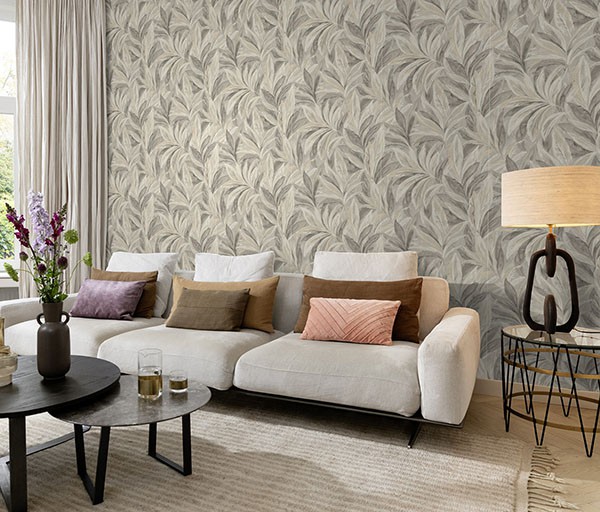 Rennie Grey Leaves Wallpaper