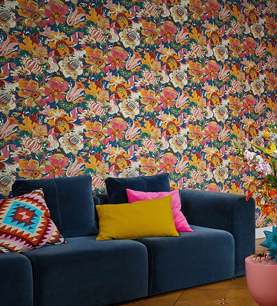 Odisha Orange Jacobean Floral Wallpaper
