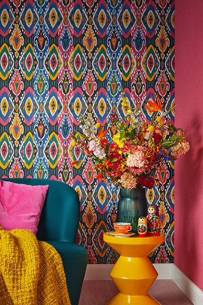 Villon Multicolor Ikat Wallpaper