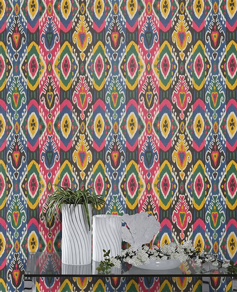 Villon Multicolor Ikat Wallpaper
