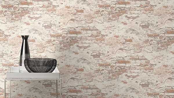 Templier Off-White Distressed Brick Wallpaper