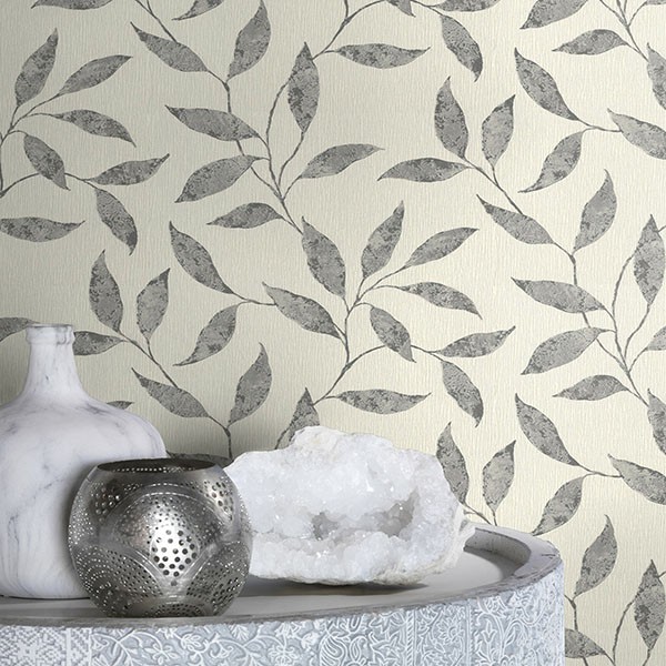 Amble Light Grey Vine Wallpaper