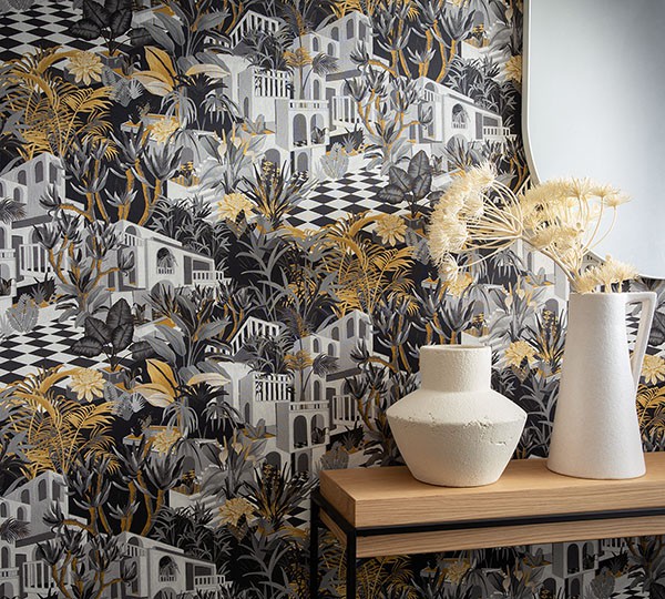 Merian Grey Architectural Wallpaper