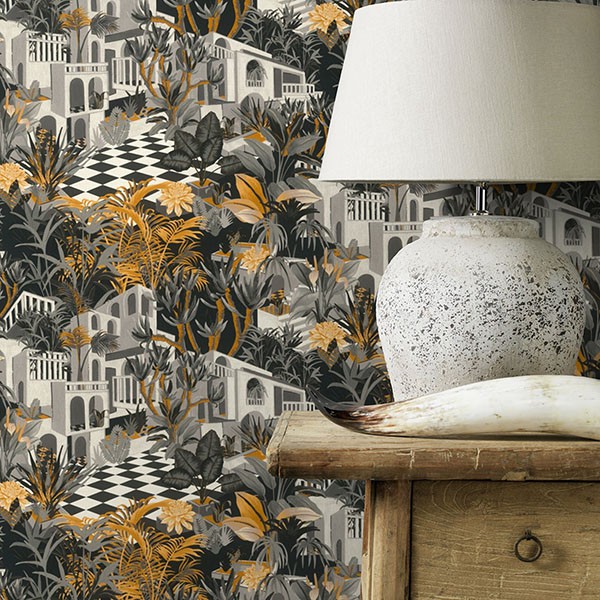 Merian Grey Architectural Wallpaper