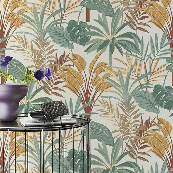 Rudyard Apricot Tropical Flora Wallpaper