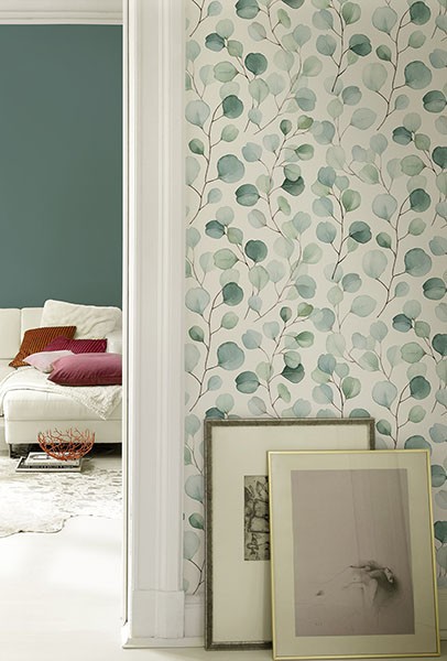 Elaina Aqua Watercolor Boughs Wallpaper