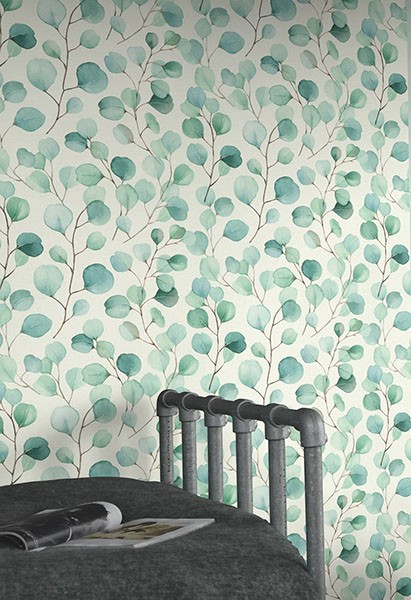 Elaina Aqua Watercolor Boughs Wallpaper