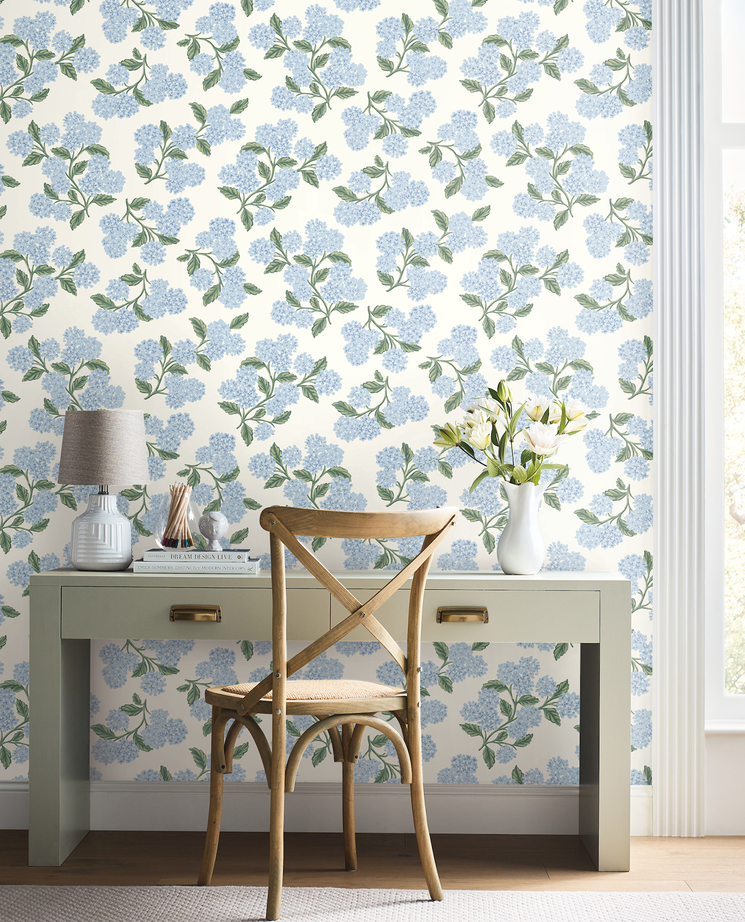 Hydrangea Blue & White Peel & Stick Wallpaper