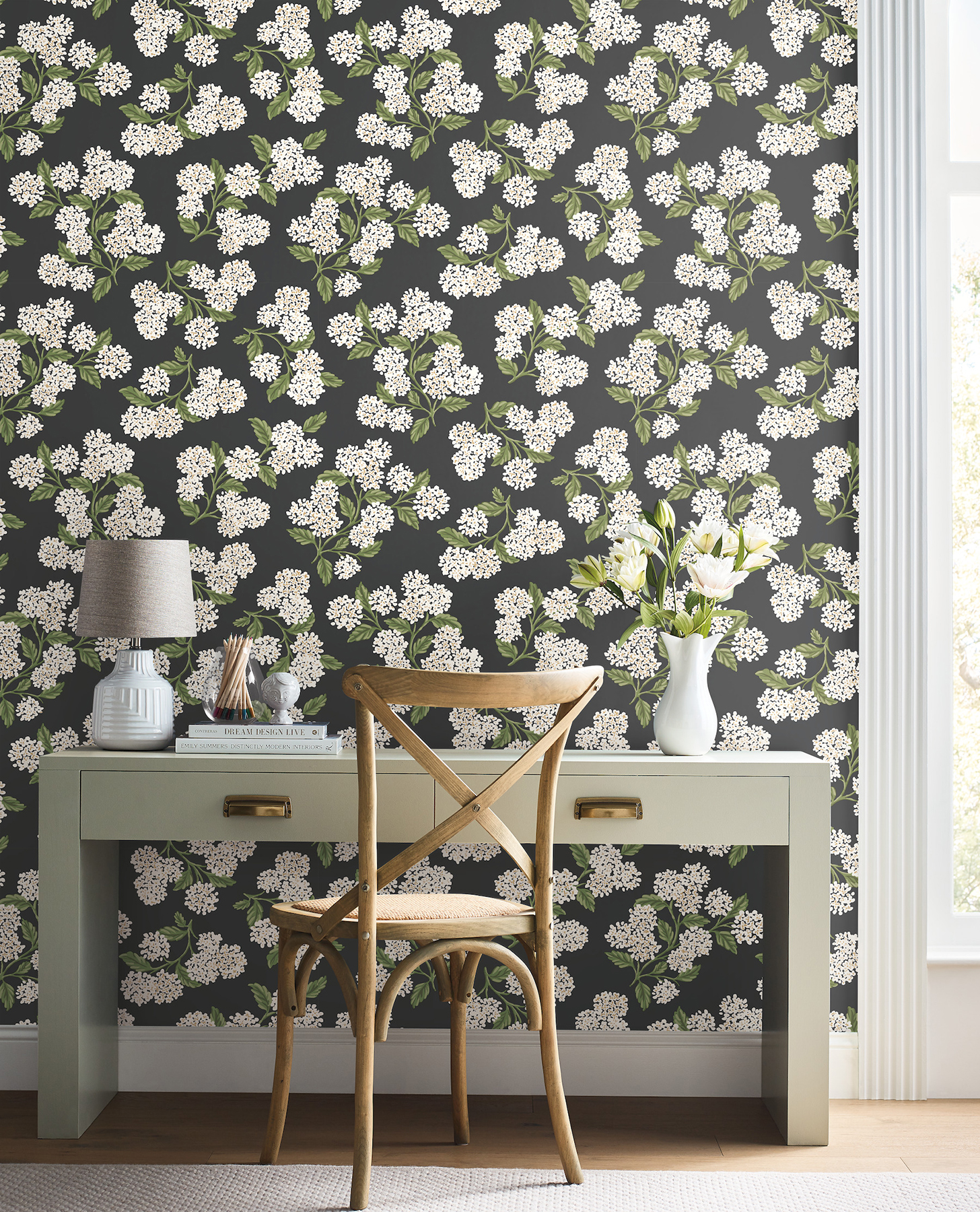 Hydrangea Black & White Peel & Stick Wallpaper