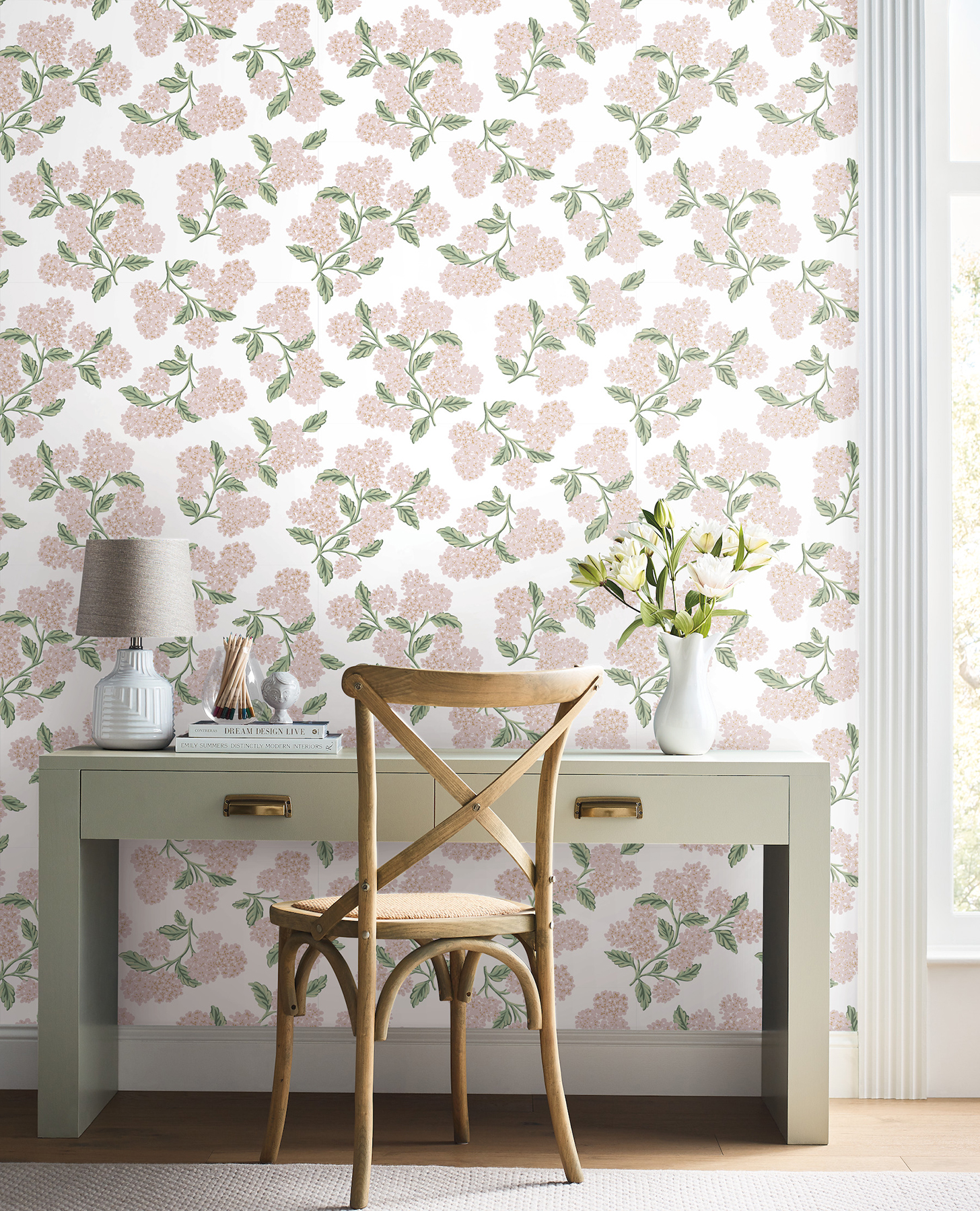 Hydrangea Pink & White Peel & Stick Wallpaper