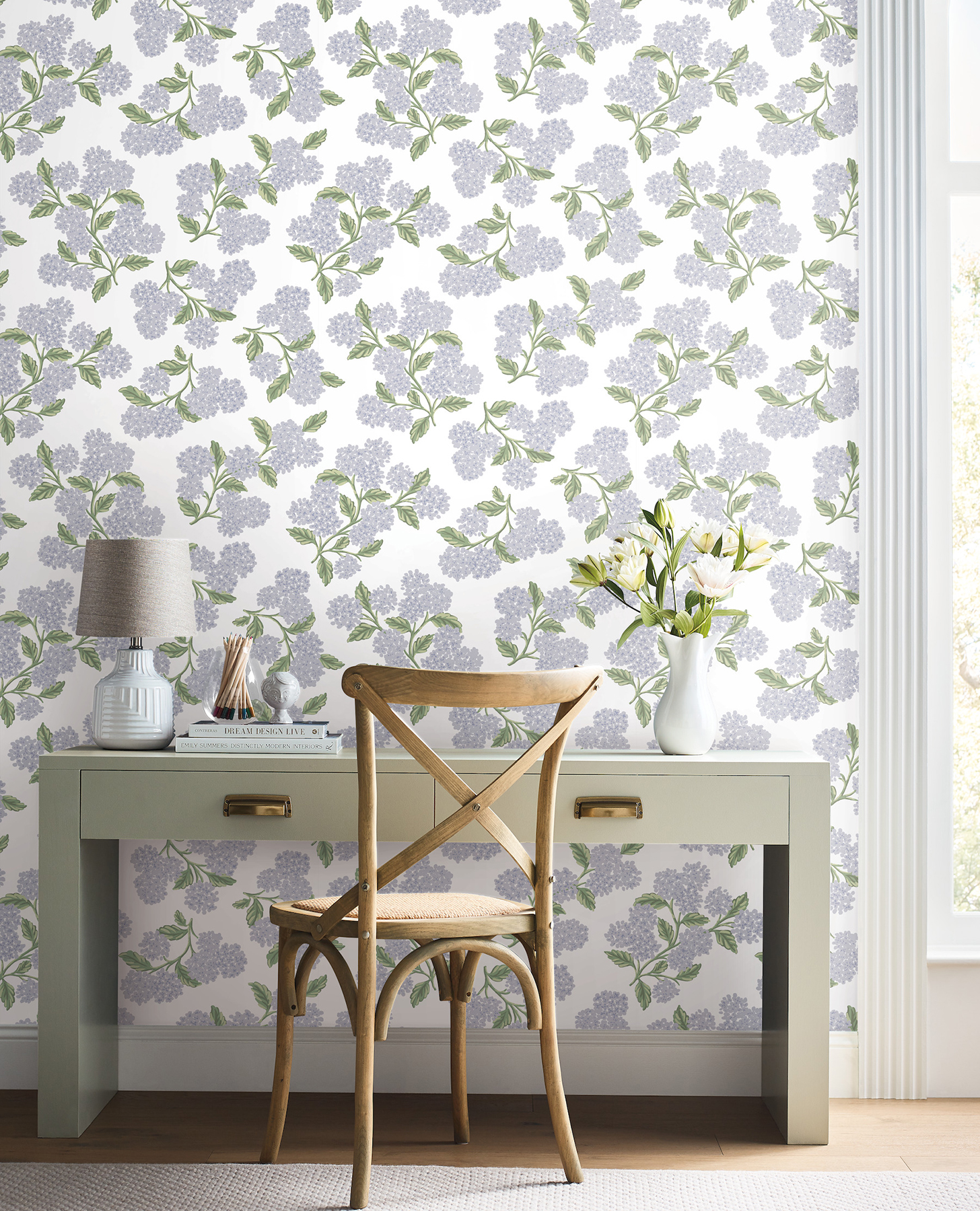 Hydrangea Lilac & White Peel & Stick Wallpaper