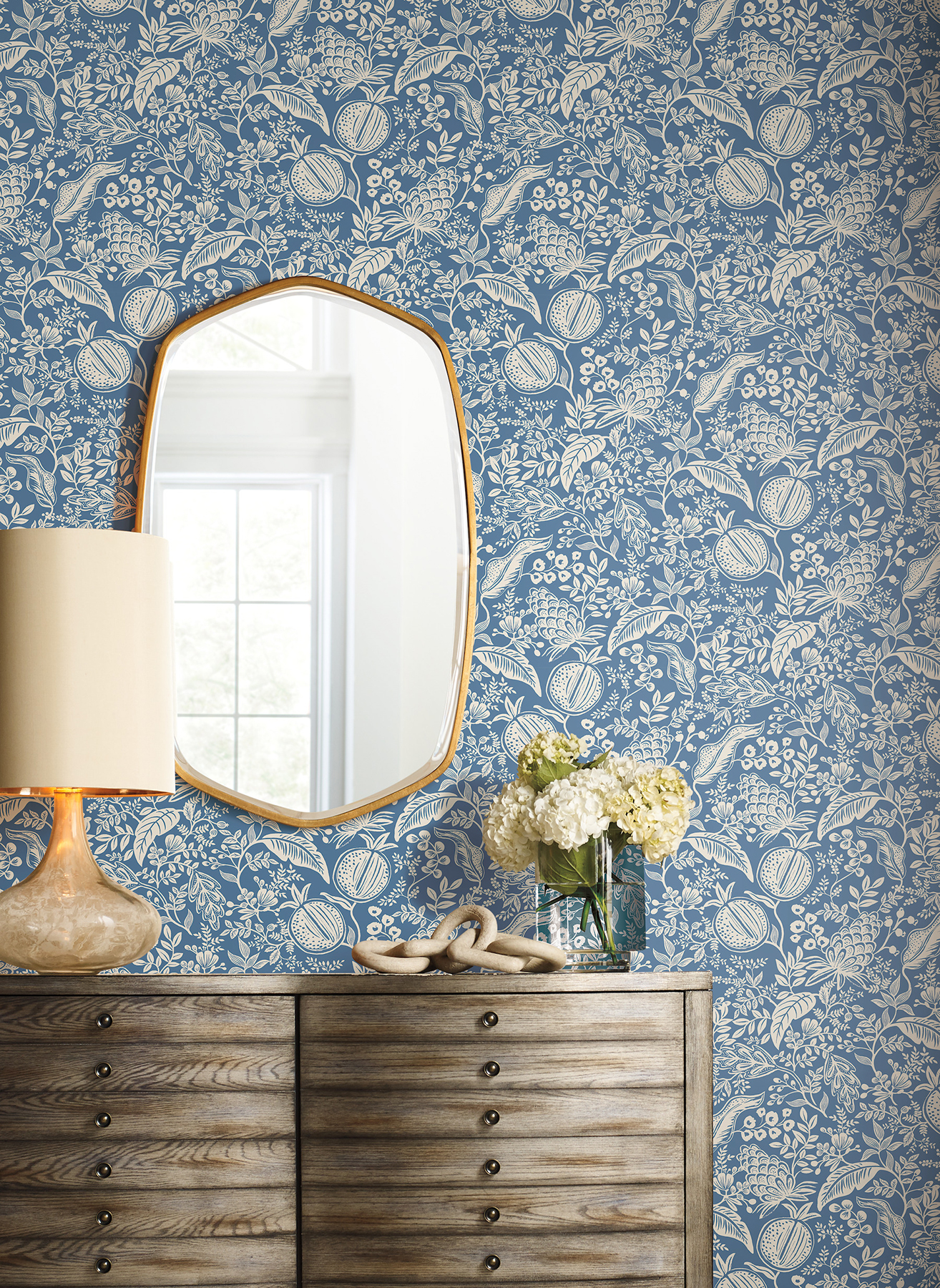 Pomegranate Blue & Ivory Peel & Stick Wallpaper