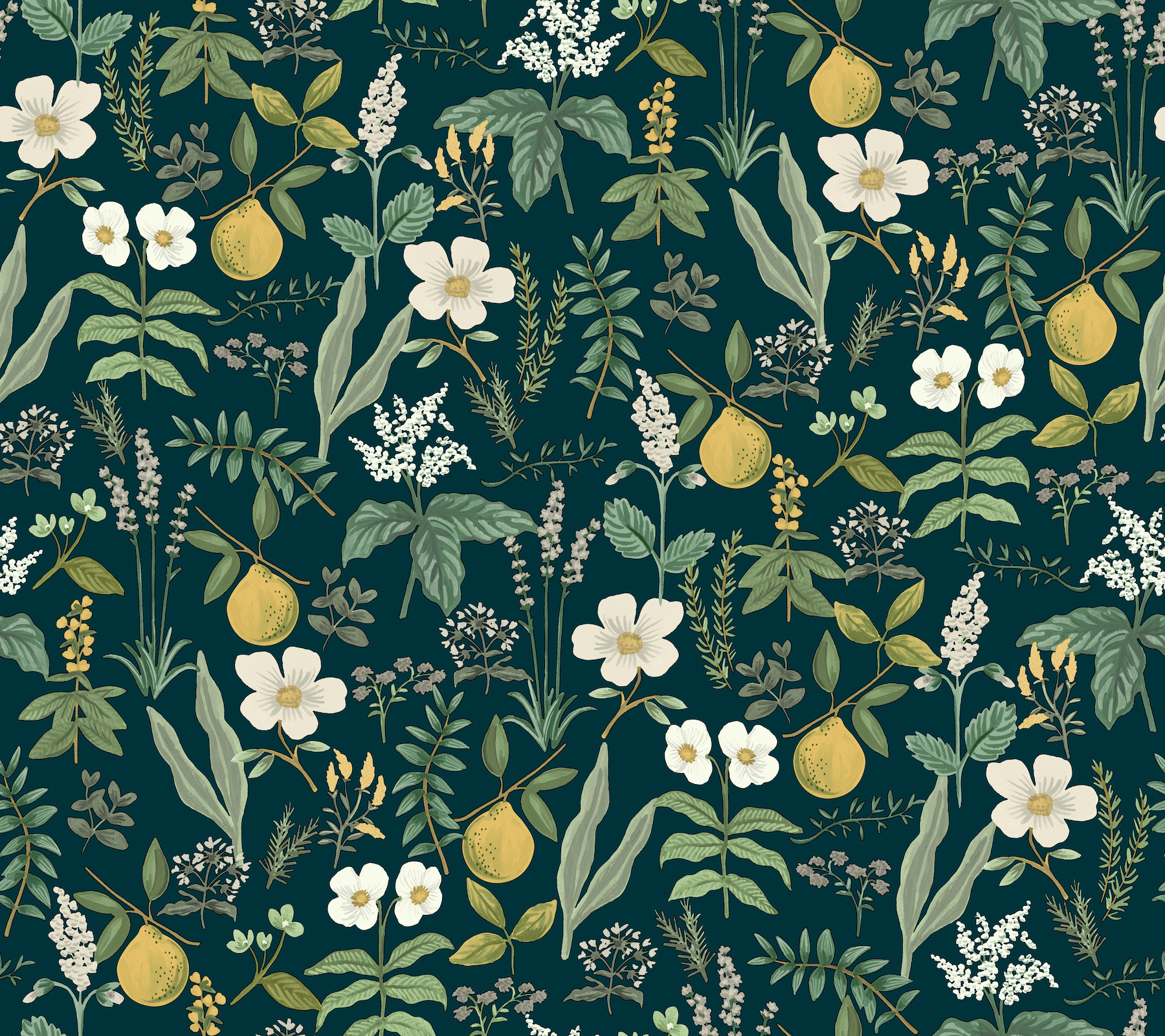 Herb Garden Navy Botanical Premium Peel + Stick Wallpaper