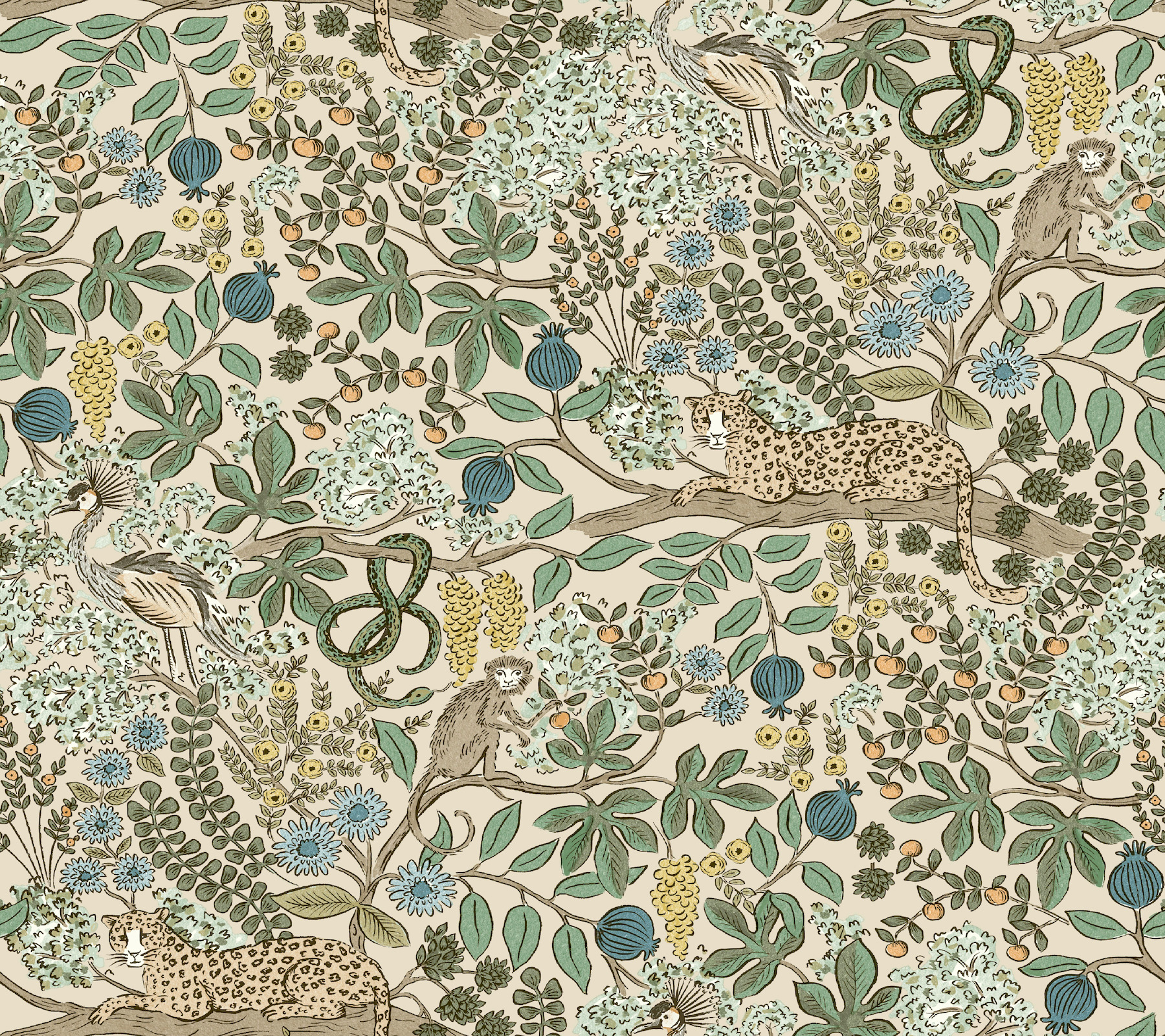 Safari Cream Jungle Toile Premium Peel + Stick Wallpaper