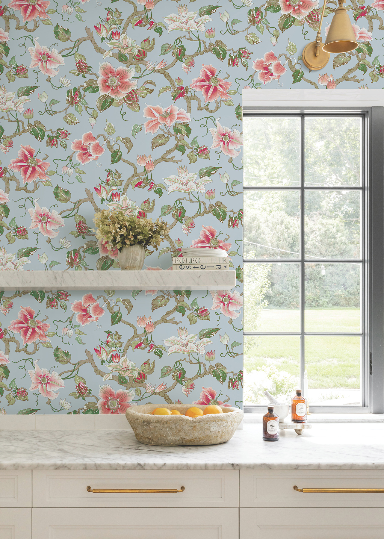 Marguerite Vine Blue Wallpaper