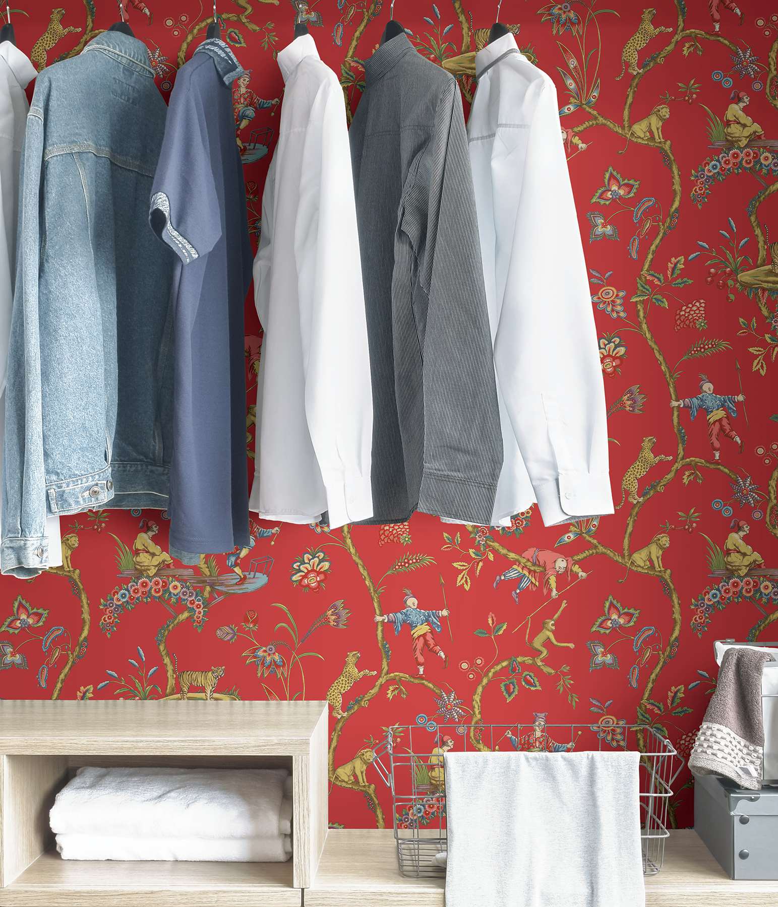 Tomato Chinoise Exotique Scalamandre Self Adhesive Wallpaper