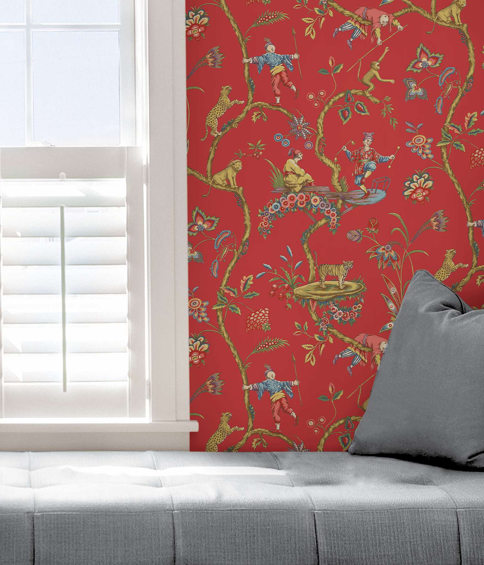 Tomato Chinoise Exotique Scalamandre Self Adhesive Wallpaper