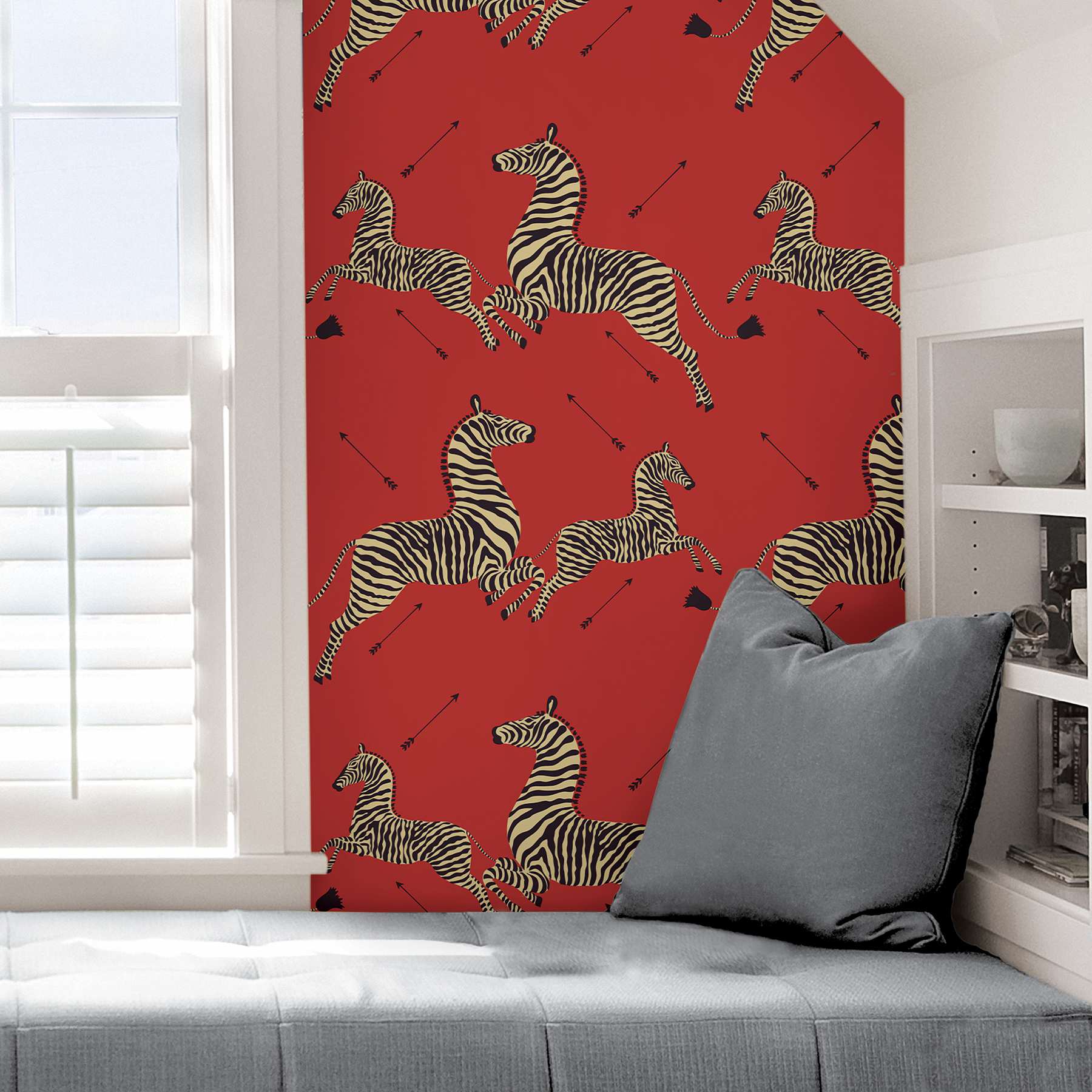 Masai Red Zebra Safari Scalamandre Self Adhesive Wallpaper