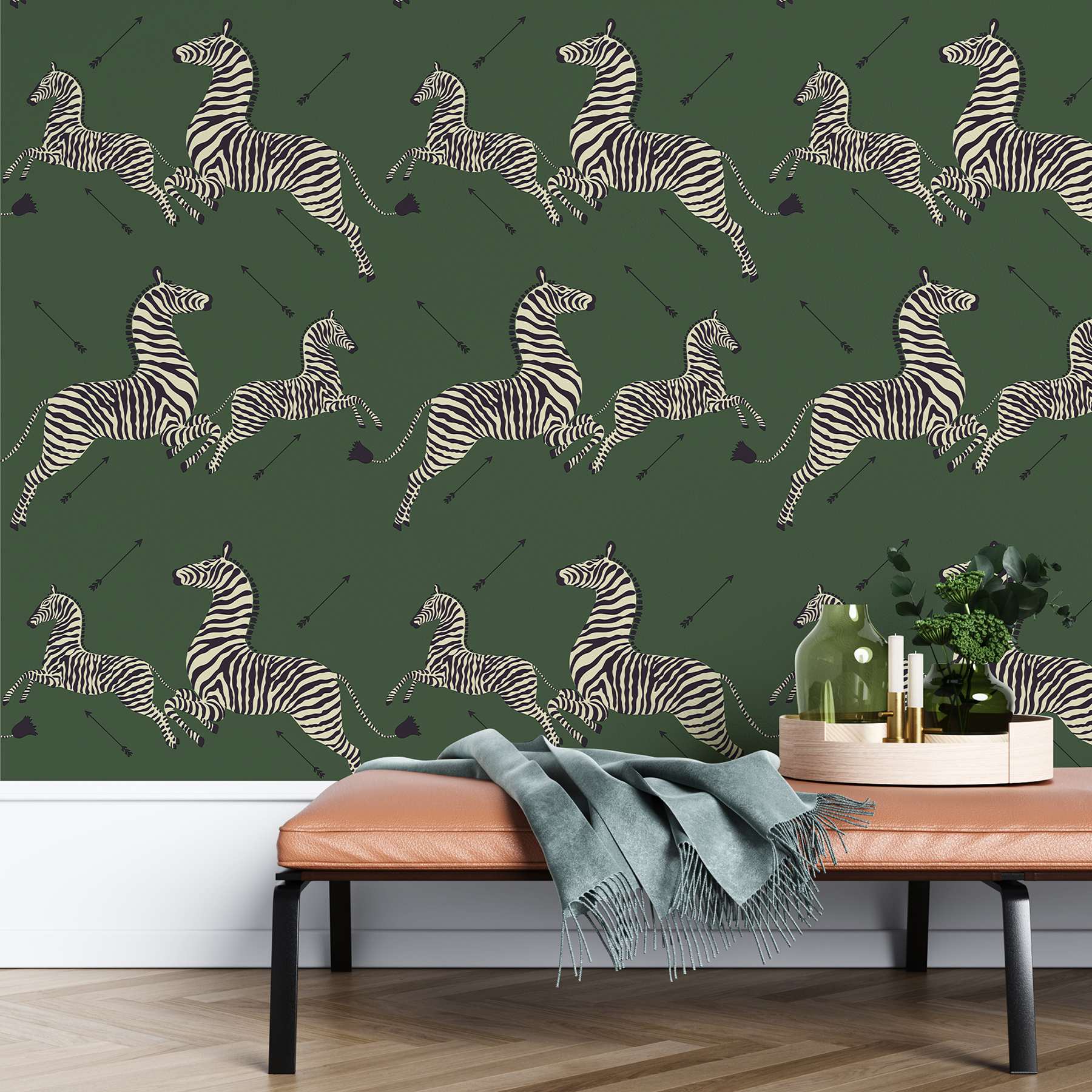 Serengeti Green Zebra Safari Scalamandre Self Adhesive Wallpaper
