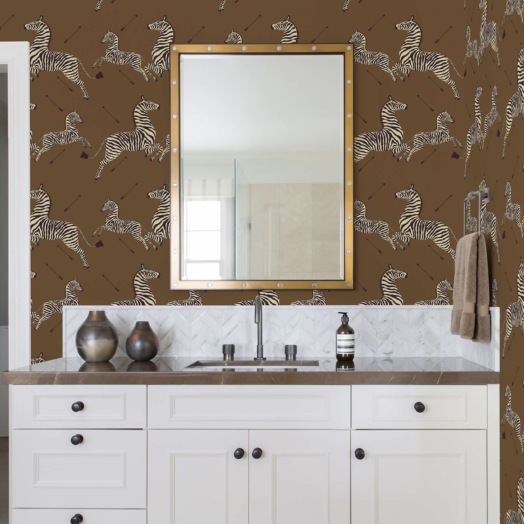 Safari Brown Zebra Safari Scalamandre Self Adhesive Wallpaper