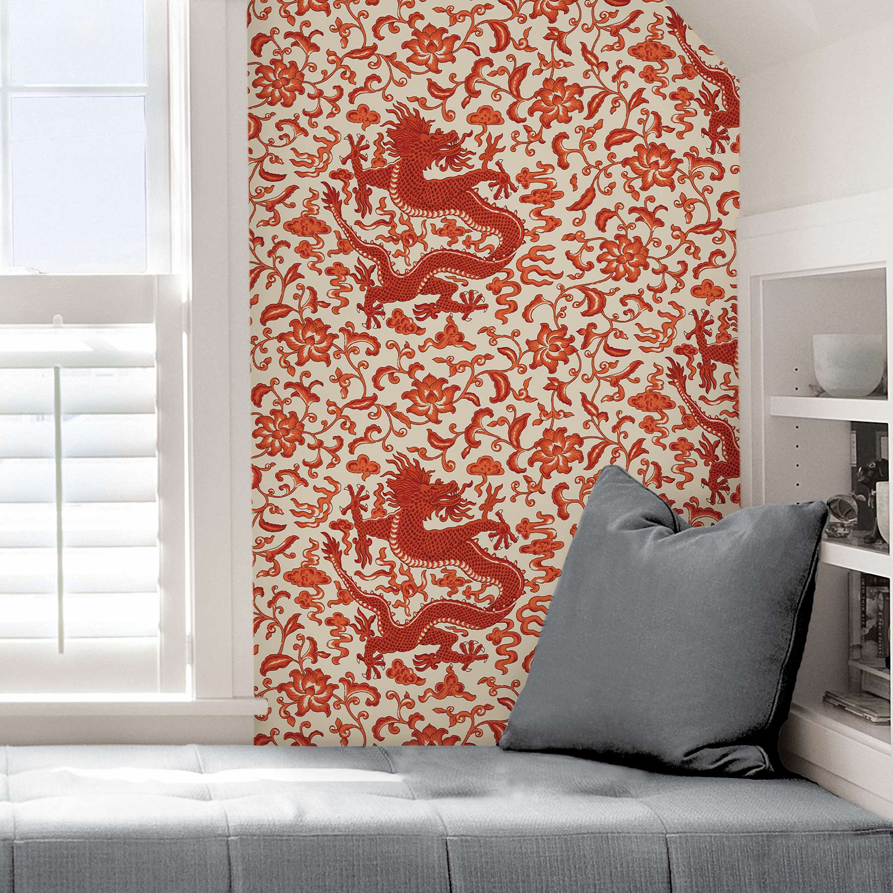 Persimmon Chi'en Dragon Scalamandre Self Adhesive Wallpaper