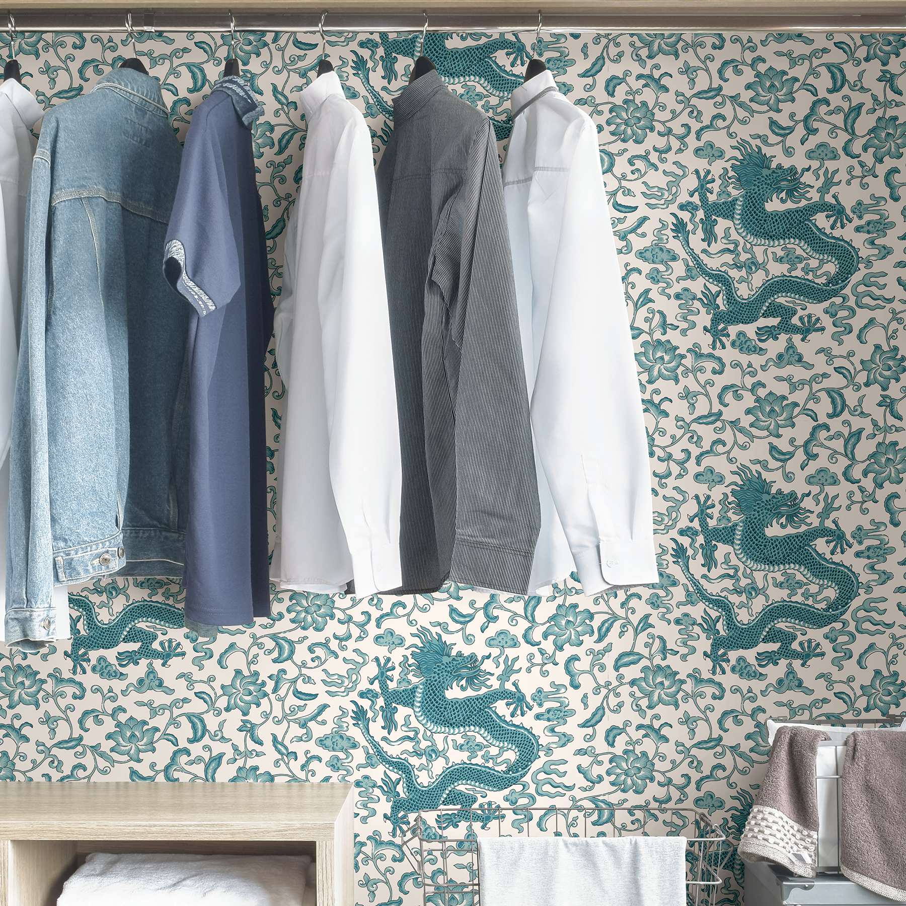 Peacock Chi'en Dragon Scalamandre Self Adhesive Wallpaper