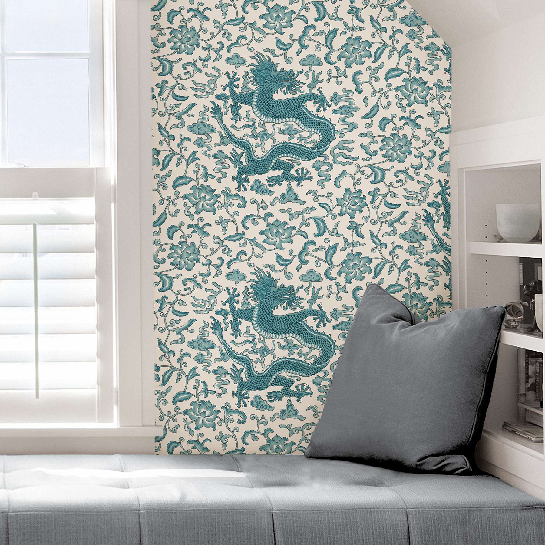 Peacock Chi'en Dragon Scalamandre Self Adhesive Wallpaper