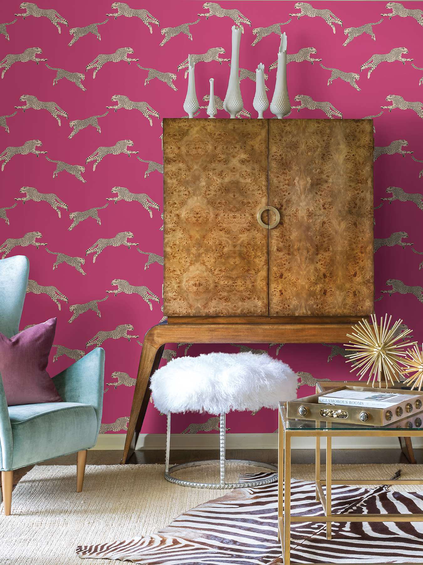 Bubblegum Leaping Cheetah Peel & Stick Wallpaper