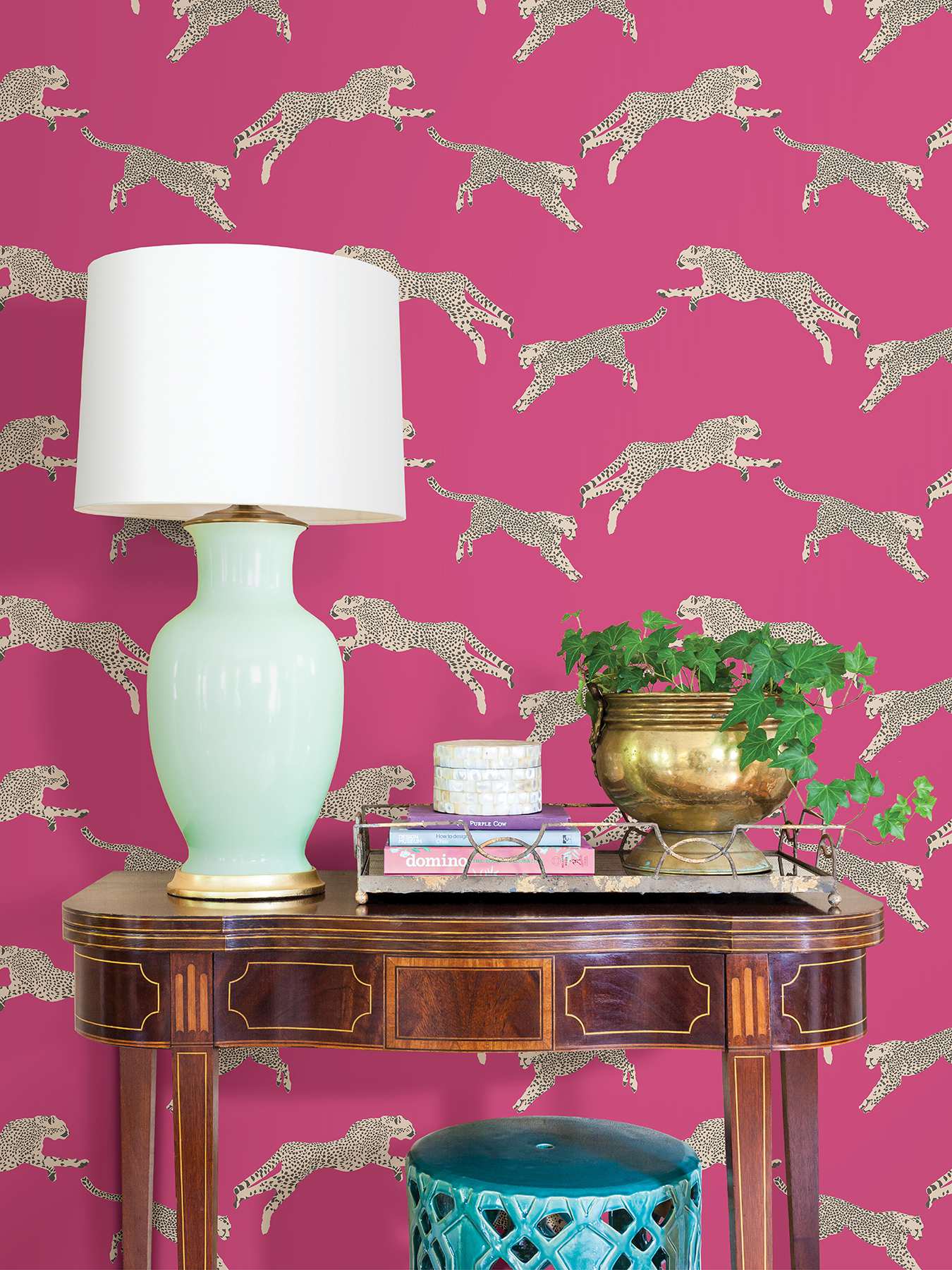Bubblegum Leaping Cheetah Peel & Stick Wallpaper