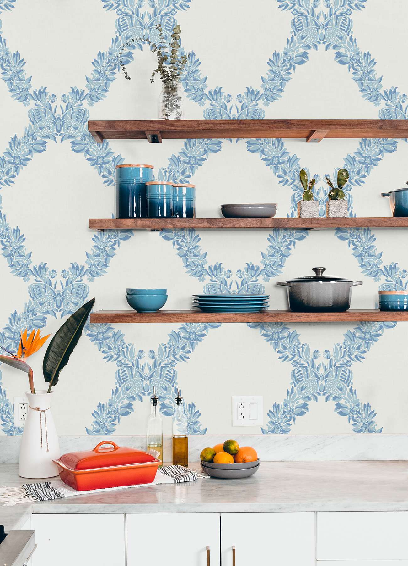 Sky Blue Wreath Peel & Stick Wallpaper