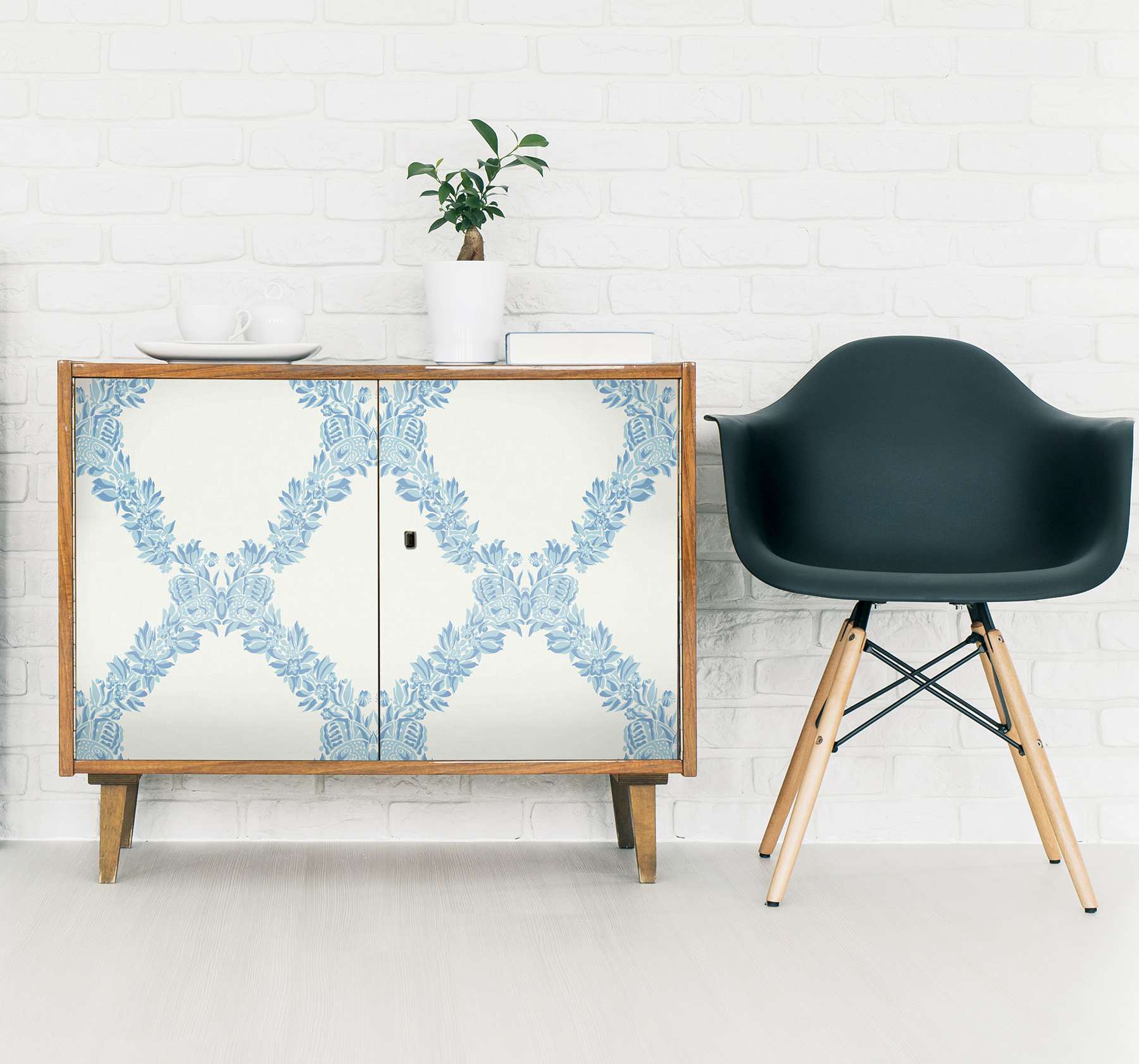 Sky Blue Wreath Peel & Stick Wallpaper