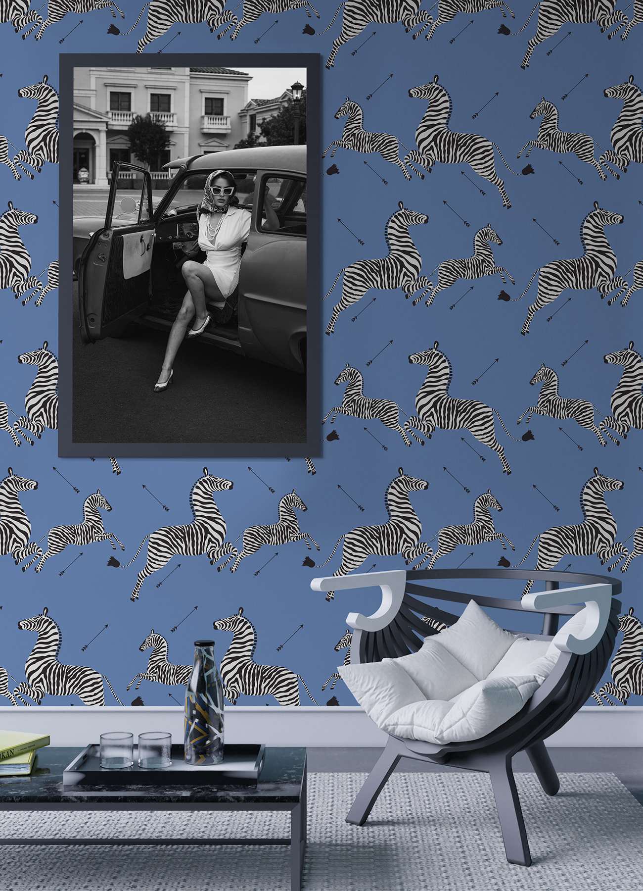 Azure Zebra Safari Peel & Stick Wallpaper